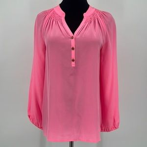 Lilly Pulitzer Aura Pink Long Sleeve Peasant Blouse Women's sz. XS